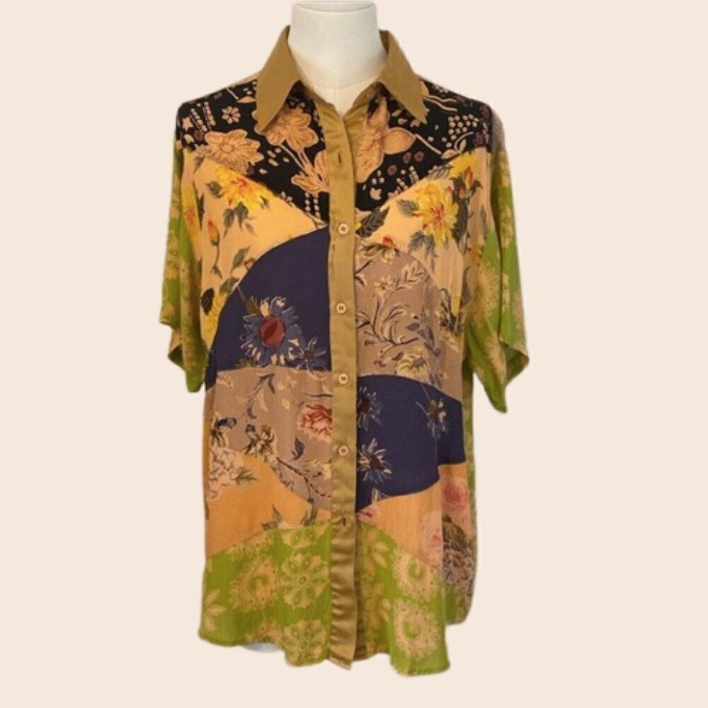 Vintage 90's Patchwork Buttonfront Shirt Size M